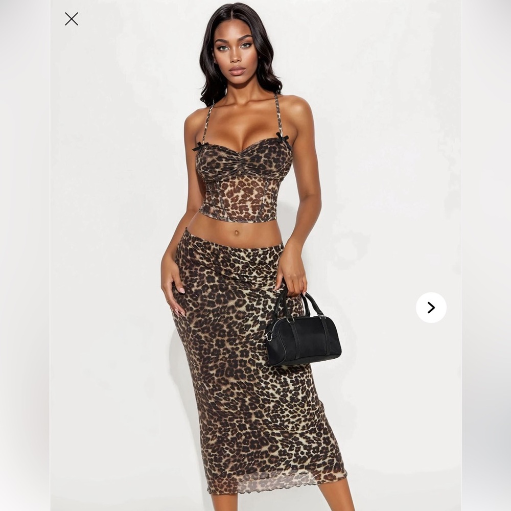 NEVER WORN Fashion Nova Leopard Midi Skirt Set